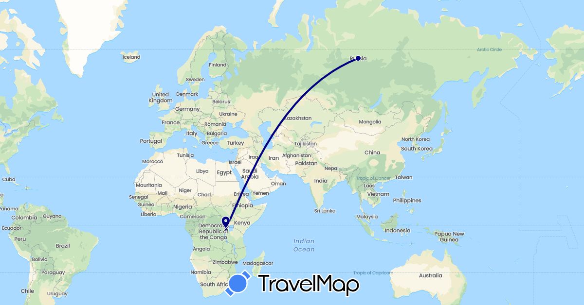 TravelMap itinerary: driving in Russia, Rwanda (Africa, Europe)